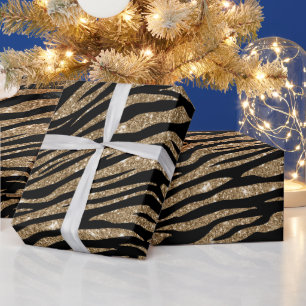Black gold tiger stripe pattern party wrap wrapping paper
