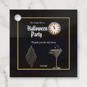 Black Gold Time For Boos and Booze Halloween Party Favour Tags