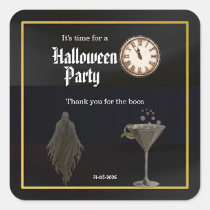 Black Gold Time For Boos and Booze Halloween Party Square Sticker