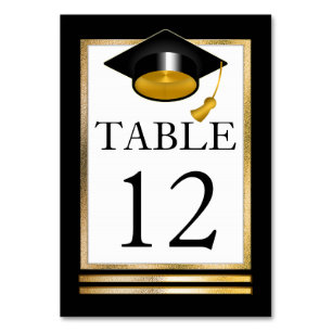 Black   Gold Tone   White Classy Graduation Table Number