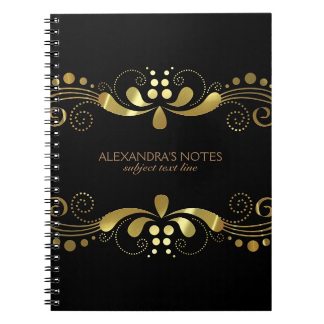 Black & Gold Tones Floral Lace Frame 2 Notebook (Front)