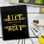 Black gold tools home repairs business 2024 planner<br><div class="desc">A black background,  with a faux gold tools. Personalise and add your name and a year.</div>
