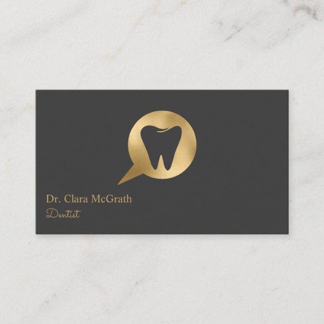Black & Gold Tooth Logo Dentist | Dental Office Business Card (Front)