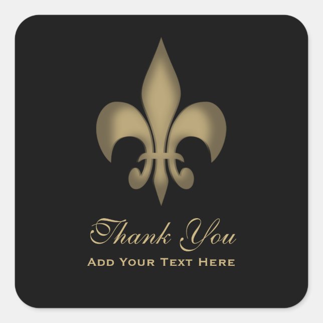Black Gold Transparent Fleur de Lis Thank You Square Sticker (Front)