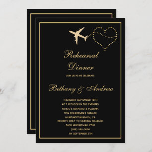 Black Gold Travel Wedding Rehearsal Dinner Invitation