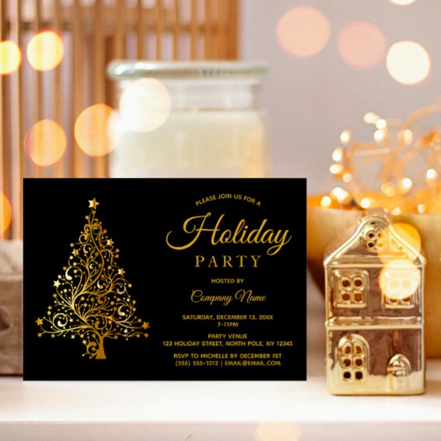 Black Gold Tree Corporate Holiday Party Invitation (Creator Uploaded)