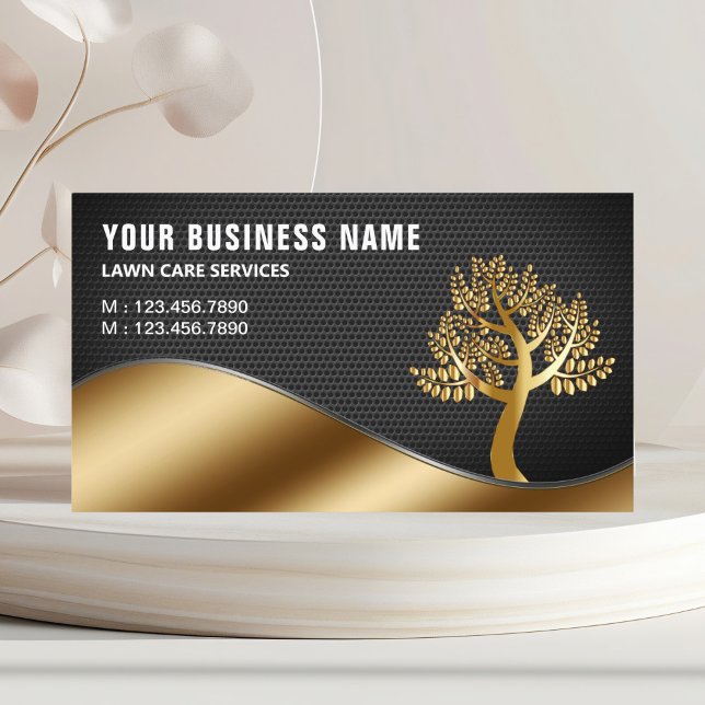 Black Gold Tree Gardening Landscaping Lawn Care Business Card (Creator Uploaded)