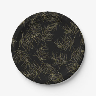 Black & Gold Tropical Glam Leaves Chic Wedding Paper Plate