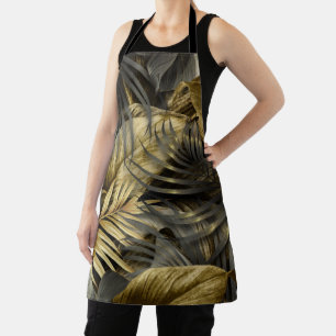 Black Gold Tropical Palm Leaves Apron