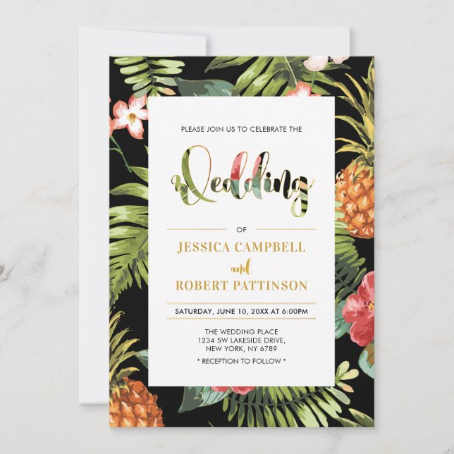 Black & Gold | Tropical Summer Wedding Invitation (Front)