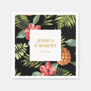 Black & Gold   Tropical Summer Wedding Napkin