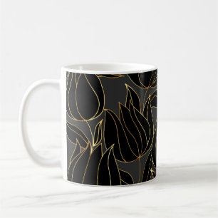 Black Gold Tulips: Luxury Floral Pattern Coffee Mug