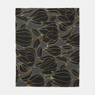 Black Gold Tulips: Luxury Floral Pattern Fleece Blanket