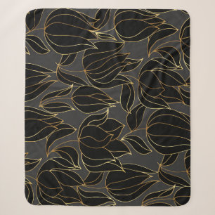Black Gold Tulips: Luxury Floral Pattern Sherpa Blanket