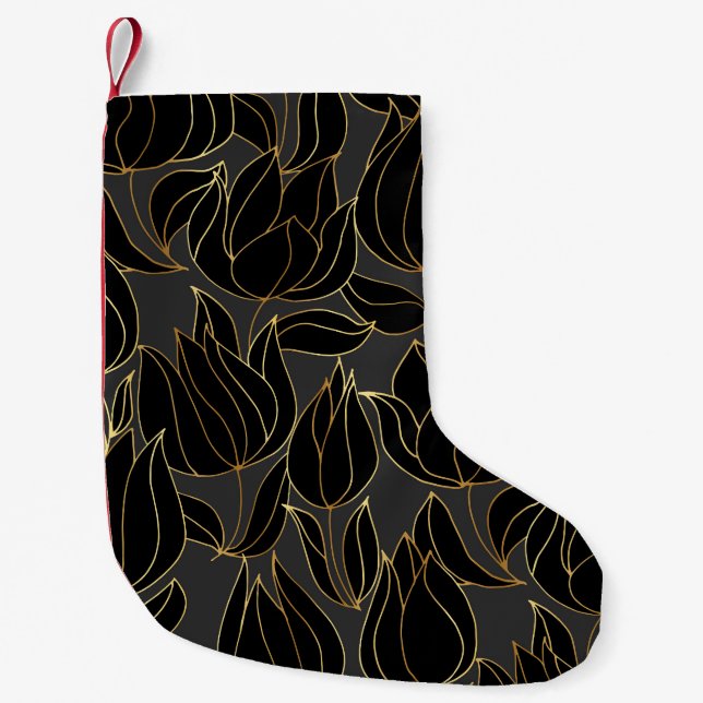 Black Gold Tulips: Luxury Floral Pattern Small Christmas Stocking (Front)