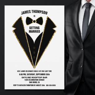 Black Gold Tuxedo Bachelor Party Invitation
