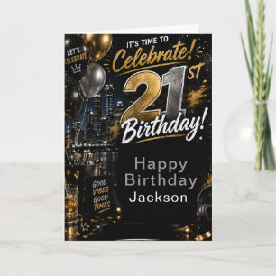 Black Gold Twenty‑First Birthday Party Card