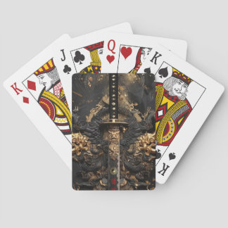 Black & Gold Twin Dragon Divine Sword Illustration Playing Cards