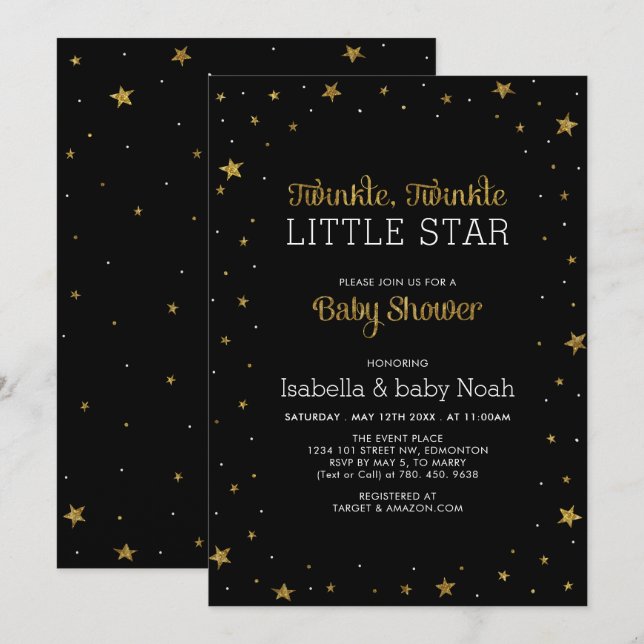 Black & Gold | Twinkle Little Star Baby Shower Invitation (Front/Back)