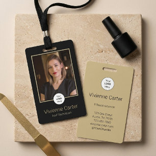 Black Gold Typography Logo Photo Nail Salon ID Badge