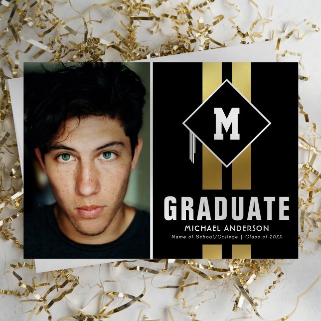 Black Gold Typography Male Graduation Photo Announcement (Creator Uploaded)