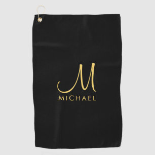 Black & Gold Typography Monogram Initial Template Golf Towel