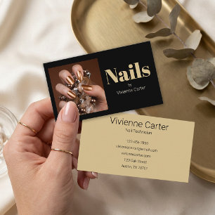 Black Gold Typography Photo Nail Technician Salon Business Card