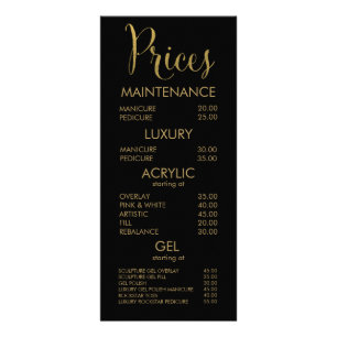 Black & Gold Typography Salon Menu Cards