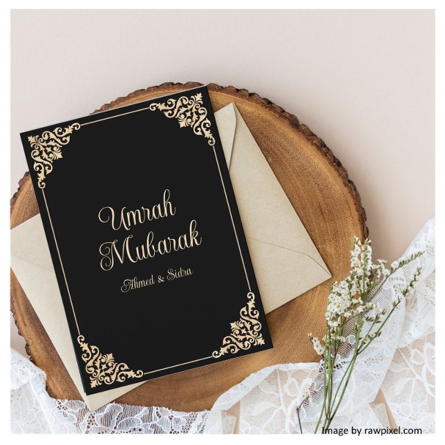 Black Gold Umrah Mubarak Islamic Greeting Card (Creator Uploaded)