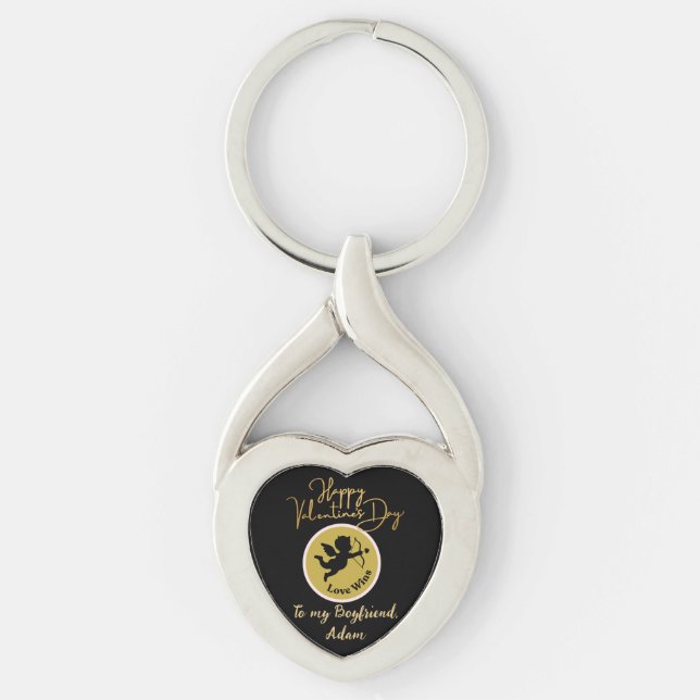 black gold valentine couple personalised customise key ring (Front)