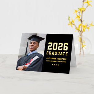 Black Gold Varsity Graduation Photo Thank You Foil Greeting Card