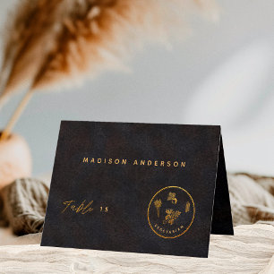 Black Gold Vegetarian Meal Choice Guest Name Card 