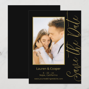 Black Gold Vertical Script Photo Wedding