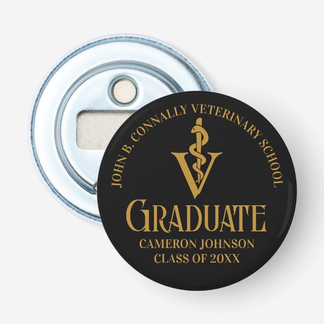 Black Gold Veterinary School Graduation Gift Bottle Opener (Front)