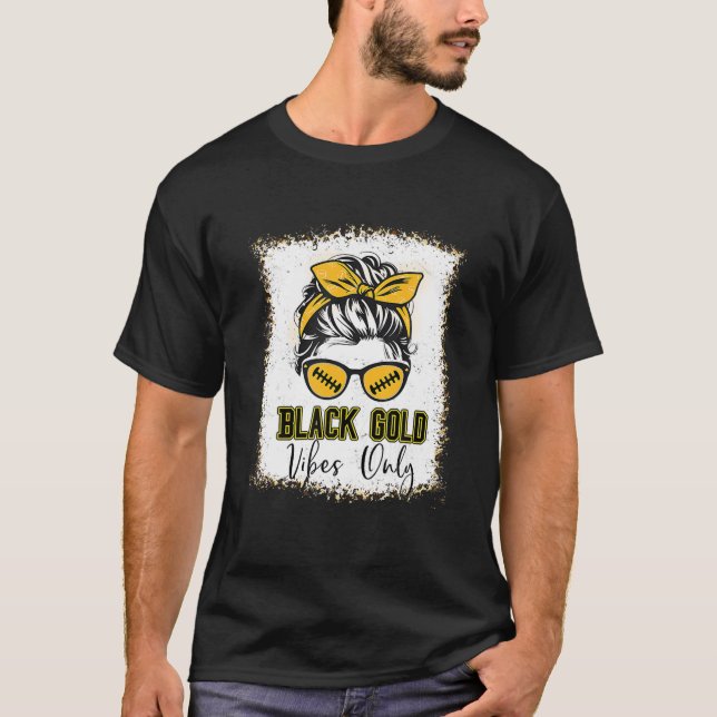 Black Gold Vibes Only Football Women Leopard Footb T-Shirt (Front)