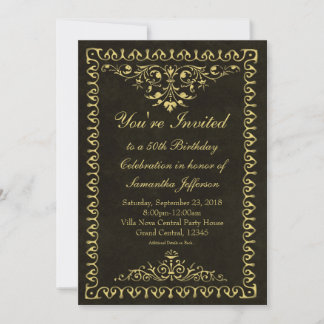 Black/Gold Vintage 50th/Birthday/Party Invitations