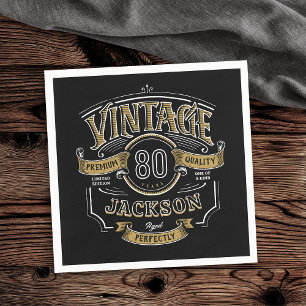 Black & Gold Vintage Aged To Perfection Birthday Napkin