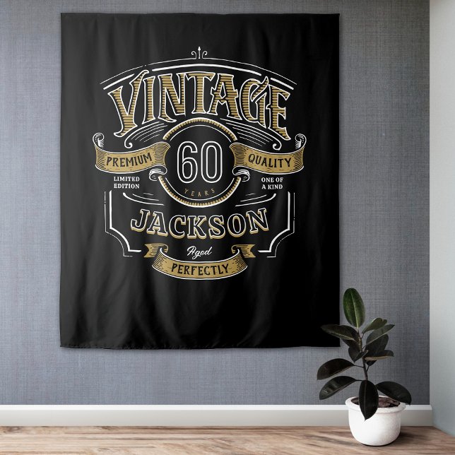 Black & Gold Vintage Aged To Perfection Birthday Tapestry (Black & Gold Vintage Aged To Perfection Birthday Tapestry)