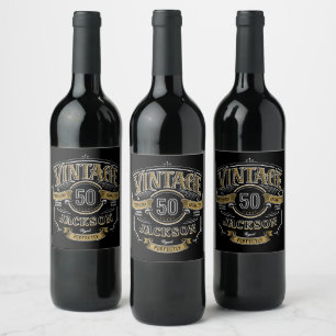 Black & Gold Vintage Aged To Perfection Birthday Wine Label