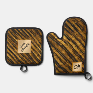 Black Gold Vintage Art Deco Trendy Collection Oven Mitt & Pot Holder Set