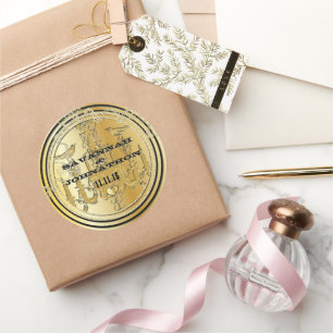 Black & Gold Vintage Chandelier Love Bird Wedding Classic Round Sticker