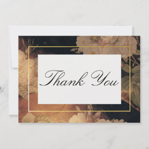 Black & Gold Vintage Glam Floral Wedding Thank You Card