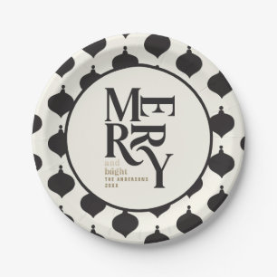 Black & gold vintage merry chritsmas party paper plate