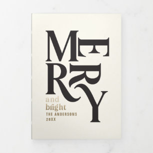Black & gold vintage merry chritsmas photo Tri-Fold holiday card