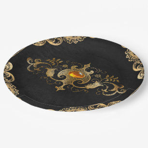 Black gold Vintage Ornate Gold Paper Plate