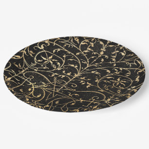 Black gold Vintage Ornate Gold Paper Plate