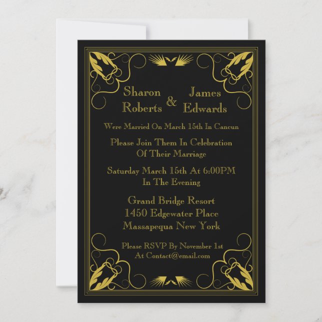 Black Gold Vintage Post Wedding Invitation (Front)