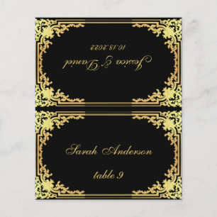 Black Gold Vintage Printed Name Wedding Place Card
