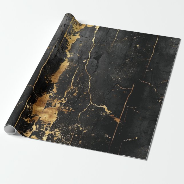 Black Gold Vintage Wrapping Paper (Unrolled)
