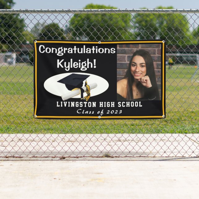 Black  & Gold Vinyl Graduation Photo Banner (Insitu)